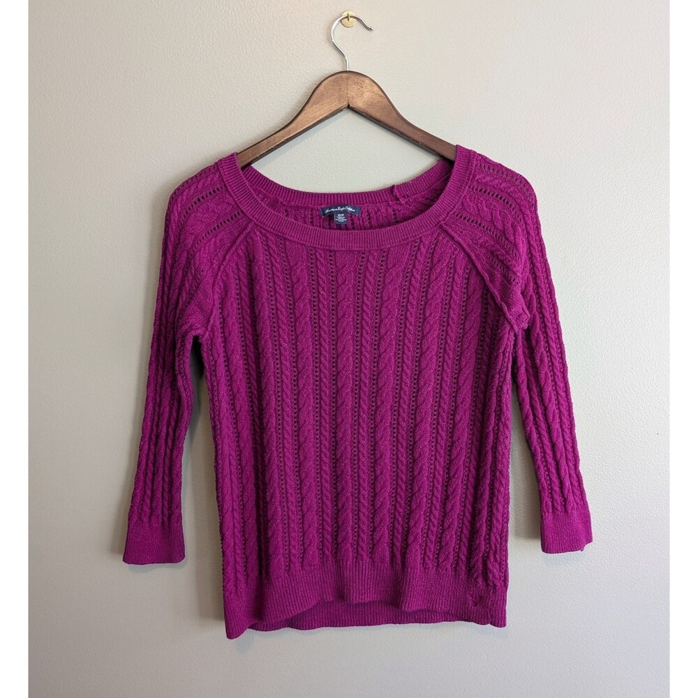American Eagle AE Women's Cable Knit Sweater Purple Pullover Size XS Extra Small